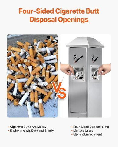 VEVOR Cigarette Butt Receptacle, Commercial Cylinder Cigarette Butt Container, Freestanding and Weatherproof Outdoor Cigarette Butt Disposal for Garden, Office, Restaurant, Hotel, Bar, Patio, Black in Saudi Arabia