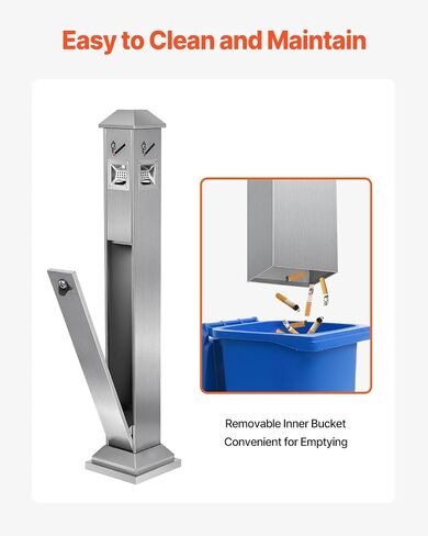 VEVOR Cigarette Butt Receptacle, Commercial Cylinder Cigarette Butt Container, Freestanding and Weatherproof Outdoor Cigarette Butt Disposal for Garden, Office, Restaurant, Hotel, Bar, Patio, Black in Saudi Arabia