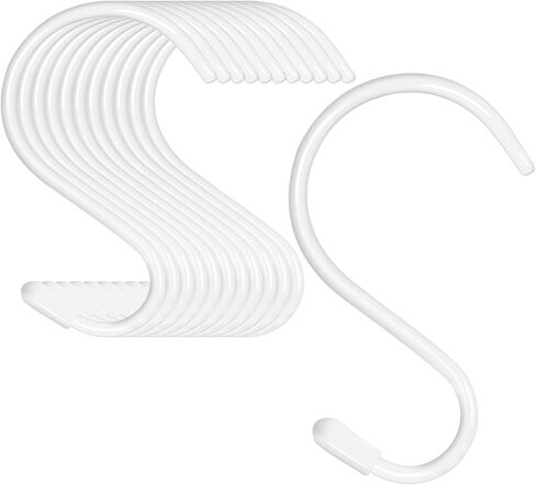 12 Pack 4 inch S Hooks for Hanging Heavy Duty, Large Vinyl Coated Closet S Hooks Non Slip Metal S Hooks for Hanging Kitchen Utensil Pot Pan Cups Clothes Jeans Towels Hats Bags Plants (White) in Kuwait