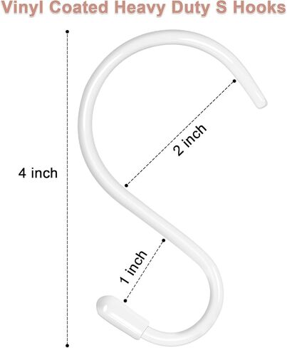 12 Pack 4 inch S Hooks for Hanging Heavy Duty, Large Vinyl Coated Closet S Hooks Non Slip Metal S Hooks for Hanging Kitchen Utensil Pot Pan Cups Clothes Jeans Towels Hats Bags Plants (White) in Kuwait