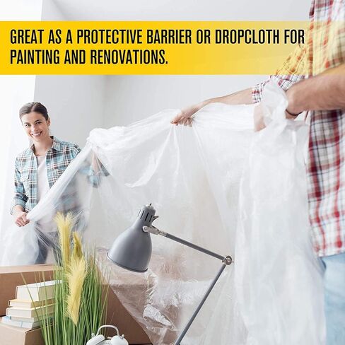 Aluf Plastics 6 MIL Thick Extra Strong Heavy Duty Clear All Purpose Vapor and Moisture Barrier Sheet Tarp/Drop Cloth - 10' x 25' - for Painting, Furniture, Carpet, Contractor, & Construction in Kuwait