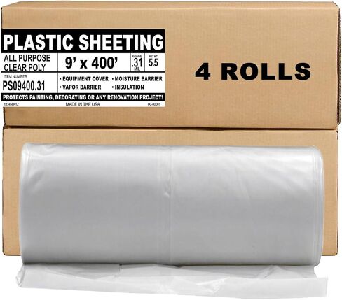 Aluf Plastics 6 MIL Thick Extra Strong Heavy Duty Clear All Purpose Vapor and Moisture Barrier Sheet Tarp/Drop Cloth - 10' x 25' - for Painting, Furniture, Carpet, Contractor, & Construction in Kuwait