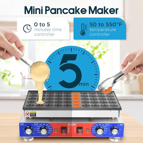 SICHI Mini Pancake Maker Machine with 550℉Heating and Timer Control, 25PCS Electric Commercial Dutch Pancake Baker with Nonstick,110V Dutch Pancake Cooker for Restaurant and Kitchen,Dessert Breakfast in Saudi Arabia