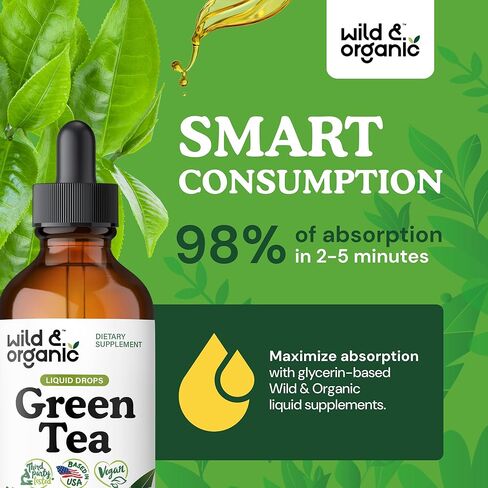 Green Tea Extract Drops - Organic Green Tea Liquid Supplement - Camellia Sinensis Tincture - Vegan, Alcohol Free - 2 fl oz in Kuwait