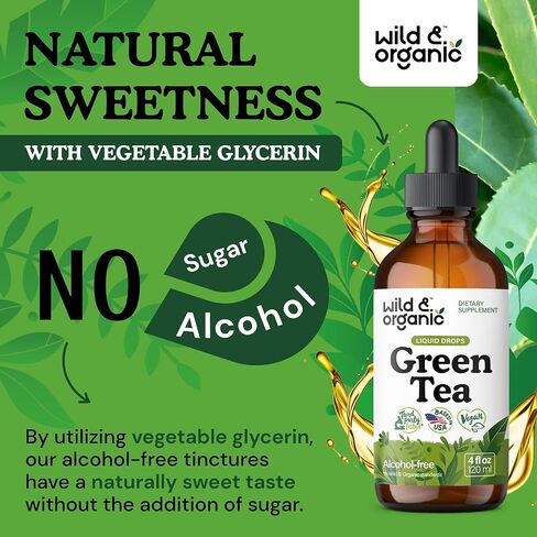 Green Tea Extract Drops - Organic Green Tea Liquid Supplement - Camellia Sinensis Tincture - Vegan, Alcohol Free - 2 fl oz in Kuwait
