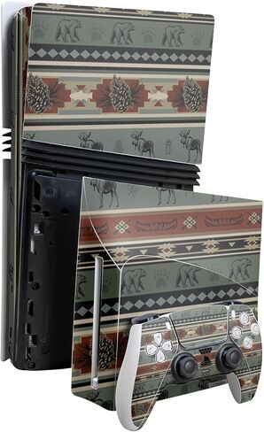 Skin Compatible with PlayStation 5 Pro Bundle + Disc Drive for PS5 - Cabin Stripes - Premium 3M Vinyl Protective Wrap Decal Cover - Easy to Apply | Crafted in The USA by MightySkins in Saudi Arabia