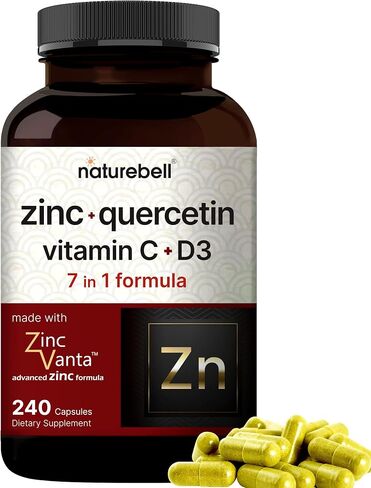 Sambucus Elderberry Capsules, 5000mg Herbal Equivalent, with Quercetin 500mg, Zinc and Vitamin C, 200 Capsules, 4 in 1 Formula, Support Immune System, Premium Elderberry Zinc Quercetin Supplements in Saudi Arabia