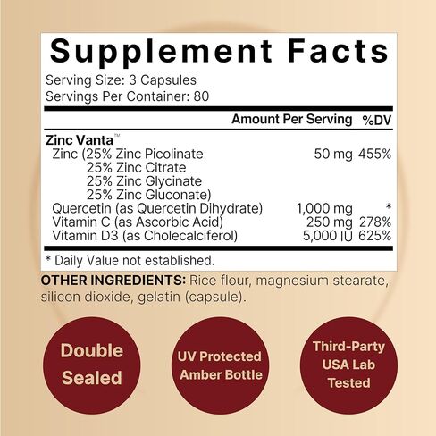 Sambucus Elderberry Capsules, 5000mg Herbal Equivalent, with Quercetin 500mg, Zinc and Vitamin C, 200 Capsules, 4 in 1 Formula, Support Immune System, Premium Elderberry Zinc Quercetin Supplements in Saudi Arabia