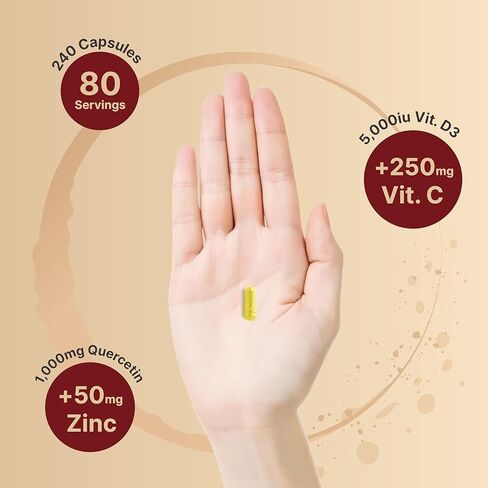 Sambucus Elderberry Capsules, 5000mg Herbal Equivalent, with Quercetin 500mg, Zinc and Vitamin C, 200 Capsules, 4 in 1 Formula, Support Immune System, Premium Elderberry Zinc Quercetin Supplements in Saudi Arabia
