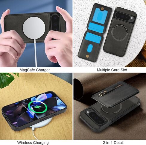 Ysnzaq 2-in-1 Detachable Magnetic Wallet Case for Google Pixel 9 Pro XL with Card Slots, Premium PU Leather RFID Blocking Case with Flip Kickstand for Google Pixel 9 Pro XL ZFT Black in Saudi Arabia