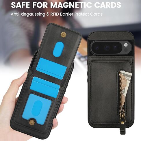 Ysnzaq 2-in-1 Detachable Magnetic Wallet Case for Google Pixel 9 Pro XL with Card Slots, Premium PU Leather RFID Blocking Case with Flip Kickstand for Google Pixel 9 Pro XL ZFT Black in Saudi Arabia