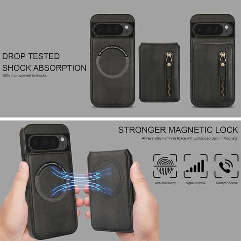 Ysnzaq 2-in-1 Detachable Magnetic Wallet Case for Google Pixel 9 Pro XL with Card Slots, Premium PU Leather RFID Blocking Case with Flip Kickstand for Google Pixel 9 Pro XL ZFT Black in Saudi Arabia