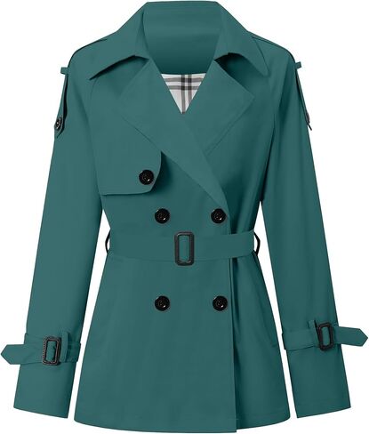 Betusline Women's Double Breasted Short Trench Coat with Belt in Kuwait