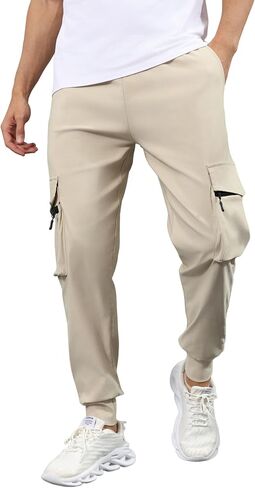 EDITCOZY Men's Cargo Pants Hiking Pants Slim Fit Stretch Lightweight Casual Gym Workout Sweatpants with Pockets in Kuwait
