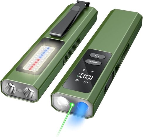EDC Flat Flashlight High Lumens, Rechargeable Pocket Light with White/Warm LED, UV, Gream Beam, Flash Combo, 4 Bright Modes, Double Magnetic Base, for Outdoors, Emergency, Work, Detection (Orange) in Saudi Arabia