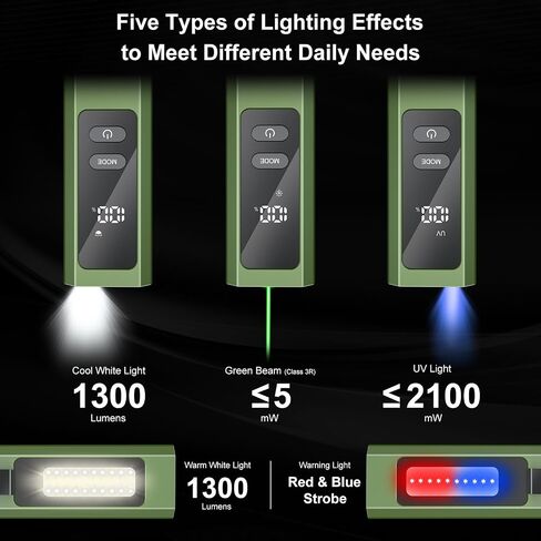 EDC Flat Flashlight High Lumens, Rechargeable Pocket Light with White/Warm LED, UV, Gream Beam, Flash Combo, 4 Bright Modes, Double Magnetic Base, for Outdoors, Emergency, Work, Detection (Orange) in Saudi Arabia