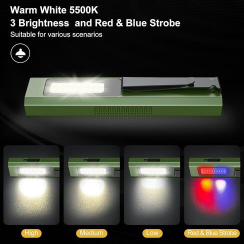 EDC Flat Flashlight High Lumens, Rechargeable Pocket Light with White/Warm LED, UV, Gream Beam, Flash Combo, 4 Bright Modes, Double Magnetic Base, for Outdoors, Emergency, Work, Detection (Orange) in Saudi Arabia