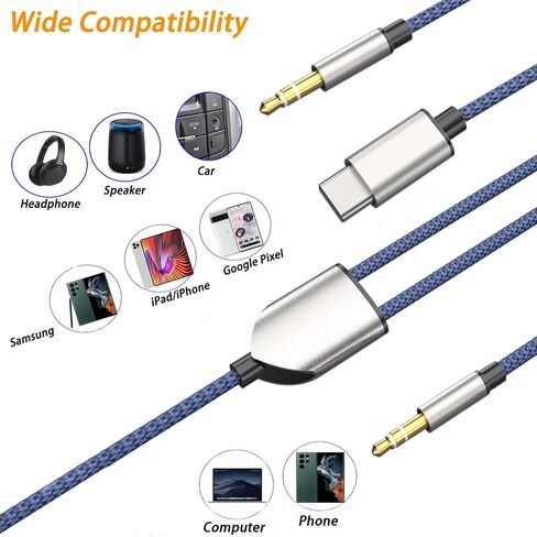 USB C Aux and Charging Cable, 2 in 1 Type USB-C to 3.5mm Audio Jack Cord with Male Extend USB Adapter Compatible with iPhone16/16 Plus/ 15/15Pro,Galaxy S24 Ultra/S24,Huawei to Car Stereo in Saudi Arabia