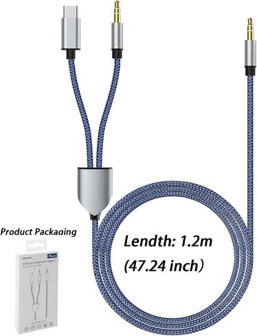 USB C Aux and Charging Cable, 2 in 1 Type USB-C to 3.5mm Audio Jack Cord with Male Extend USB Adapter Compatible with iPhone16/16 Plus/ 15/15Pro,Galaxy S24 Ultra/S24,Huawei to Car Stereo in Saudi Arabia