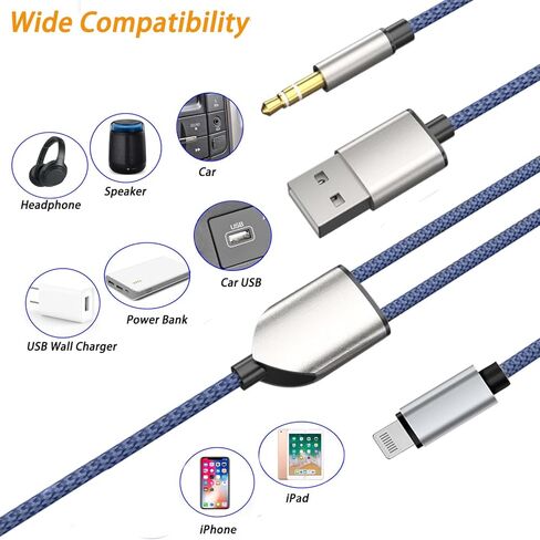 كابل USB C Aux وشحن، 2 في 1 نوع USB-C إلى سلك مقبس صوت 3.5 مم مع محول USB ممتد ذكر متوافق مع iPhone16/16 Plus/ 15/15Pro، وGalaxy S24 Ultra/S24، وHuawei إلى ستيريو السيارة in Kuwait