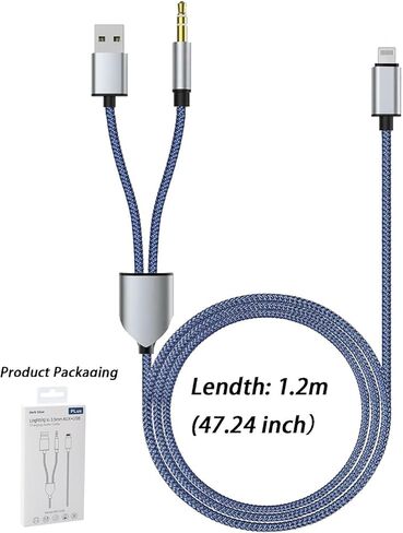 كابل USB C Aux وشحن، 2 في 1 نوع USB-C إلى سلك مقبس صوت 3.5 مم مع محول USB ممتد ذكر متوافق مع iPhone16/16 Plus/ 15/15Pro، وGalaxy S24 Ultra/S24، وHuawei إلى ستيريو السيارة in Kuwait