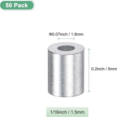 50-Pack Aluminum Crimping Loop Sleeves, 1.2mm 3/64" Round Barrel Wire Rope Sleeves Cable Ferrule for Wire Rope/Cables Crimping Loop Sleeve in Saudi Arabia