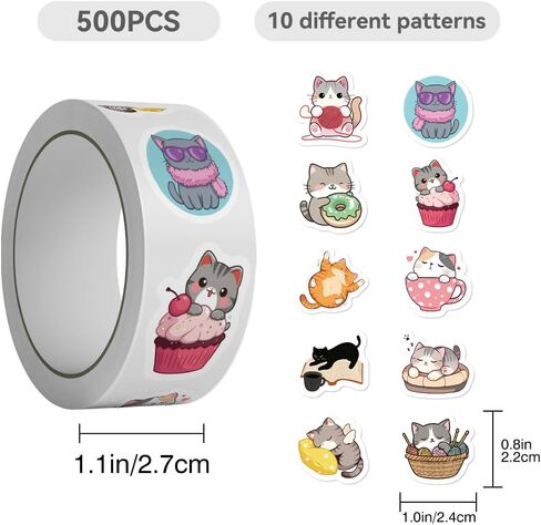500 Pcs Waterproof Vinyl Stickers for Kids & Teens Reusable Cute Cat Decals for Hydro Flask, Water Bottles, Laptop, Phone, Skateboard Aesthetic Sticker Pack for Girls, Easy Peel Stick in Saudi Arabia