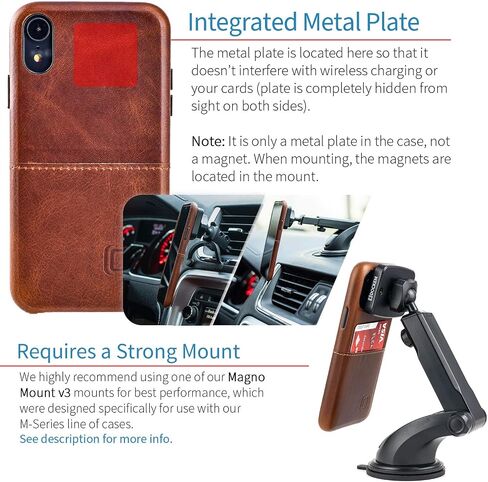 Dockem M1 Card Case for iPhone XR (6.1"): Slim Genuine Leather Wallet Case with Built-in Metal Plate for Magnetic Mounting and Lay-Flat Card Slot: Virtuosa [Brown] in Saudi Arabia