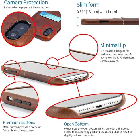 Dockem M1 Card Case for iPhone XR (6.1"): Slim Genuine Leather Wallet Case with Built-in Metal Plate for Magnetic Mounting and Lay-Flat Card Slot: Virtuosa [Brown] in Saudi Arabia