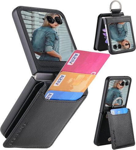 ل Motorola Razr 2025/2024 محفظة Case مع حامل البطاقة والخاتم ، Pu Leather Swateproof Prochoved Flip Kickstand Case لـ Moto Razr 50 / Moto Razr 60 ، LZQB Black in Kuwait