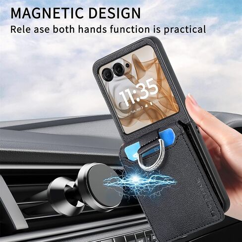 ل Motorola Razr 2025/2024 محفظة Case مع حامل البطاقة والخاتم ، Pu Leather Swateproof Prochoved Flip Kickstand Case لـ Moto Razr 50 / Moto Razr 60 ، LZQB Black in Kuwait