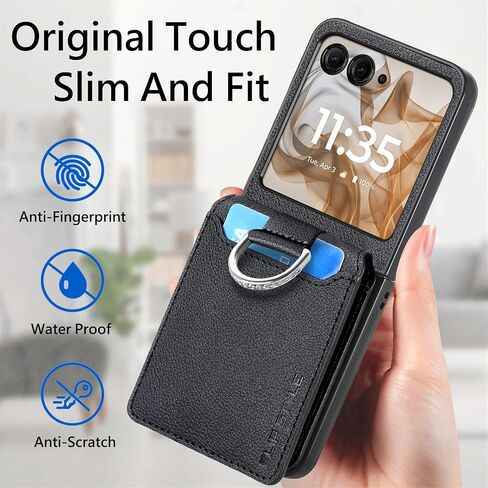 ل Motorola Razr 2025/2024 محفظة Case مع حامل البطاقة والخاتم ، Pu Leather Swateproof Prochoved Flip Kickstand Case لـ Moto Razr 50 / Moto Razr 60 ، LZQB Black in Kuwait