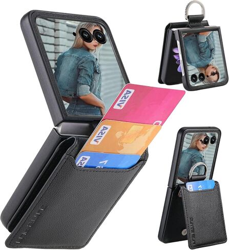 for Motorola Razr 2025/2024 Case Wallet with Card Holder & Ring, PU Leather Shockproof Protective Cover Flip Kickstand Phone Case for Moto Razr 50 / Moto Razr 60, LZQB Black in Kuwait