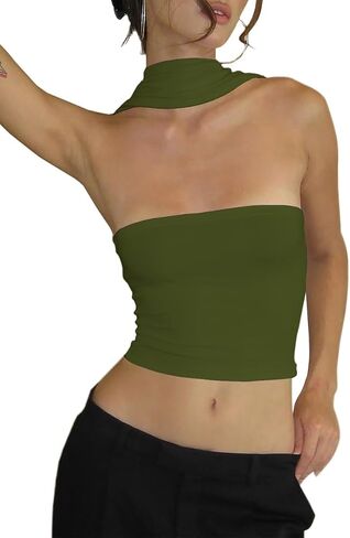 Women's Sexy Halter Tube Tank Crop Tops Strapless Slim Fitted Y2k Bandeau Top Off Shoulder Basic Cami Shirts in Saudi Arabia