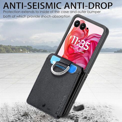 for Motorola Razr 2025/2024 Case Wallet with Card Holder & Ring, PU Leather Shockproof Protective Cover Flip Kickstand Phone Case for Moto Razr 50 / Moto Razr 60, LZQB Black in Kuwait