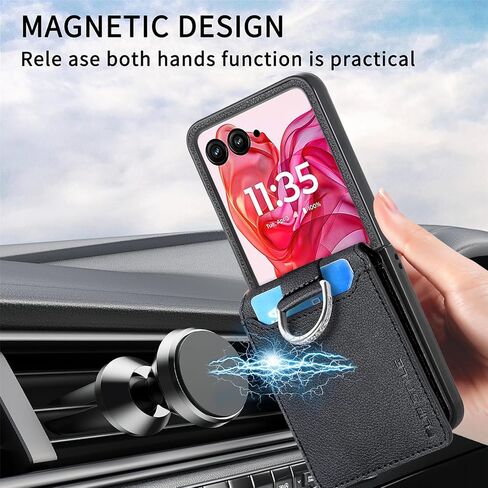for Motorola Razr 2025/2024 Case Wallet with Card Holder & Ring, PU Leather Shockproof Protective Cover Flip Kickstand Phone Case for Moto Razr 50 / Moto Razr 60, LZQB Black in Kuwait