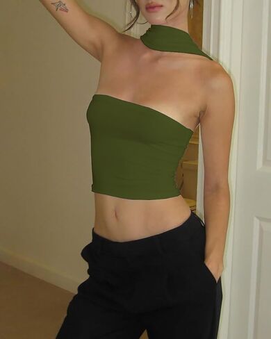 Women's Sexy Halter Tube Tank Crop Tops Strapless Slim Fitted Y2k Bandeau Top Off Shoulder Basic Cami Shirts in Saudi Arabia
