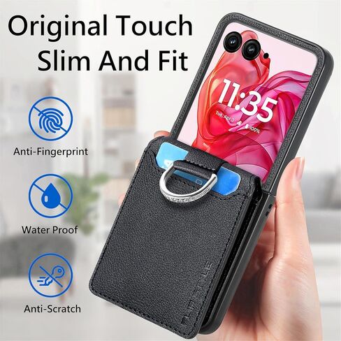 for Motorola Razr 2025/2024 Case Wallet with Card Holder & Ring, PU Leather Shockproof Protective Cover Flip Kickstand Phone Case for Moto Razr 50 / Moto Razr 60, LZQB Black in Kuwait