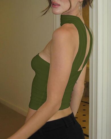 Women's Sexy Halter Tube Tank Crop Tops Strapless Slim Fitted Y2k Bandeau Top Off Shoulder Basic Cami Shirts in Saudi Arabia