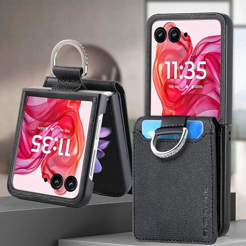 for Motorola Razr 2025/2024 Case Wallet with Card Holder & Ring, PU Leather Shockproof Protective Cover Flip Kickstand Phone Case for Moto Razr 50 / Moto Razr 60, LZQB Black in Kuwait