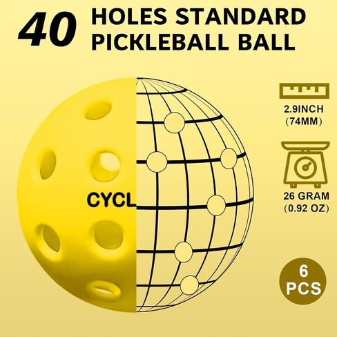 6-Pack Premium Pickleball Balls, 40 Holes Outdoor Pickle Balls with Bag, USAPA Approved Pickle Ball for Tournament Play Advanced Aerodynamics in Saudi Arabia