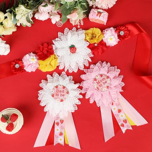 Flamingo Baby Shower Maternity Sash Kit - Flamingo Theme Baby Shower Belly Belt and Mom to Be & Dad to Be Corsage Pins, New Parents Pregnancy Photo Props Party Supplies in Saudi Arabia