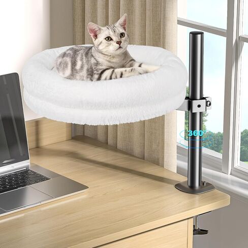 Cat Desk Bed, Desk Nest Cat Bed Round Cat Beds for Desk Indoor Cats up to 40 lbs, Comfortable Soft Pet Bed for Kitten, Cat Hammock for Desk 360° Rotation & Adjustable Height(Grey) in Saudi Arabia