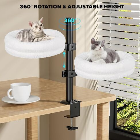 Cat Desk Bed, Desk Nest Cat Bed Round Cat Beds for Desk Indoor Cats up to 40 lbs, Comfortable Soft Pet Bed for Kitten, Cat Hammock for Desk 360° Rotation & Adjustable Height(Grey) in Saudi Arabia