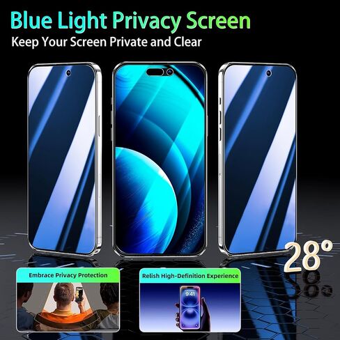 KAREEN 2 Pack for iPhone 16 Pro Max Privacy Screen Protector, 9H Tempered Glass, Gradient Anti Spy Anti Blue Light, Full Coverage, 6.9 Inch Blue in Kuwait