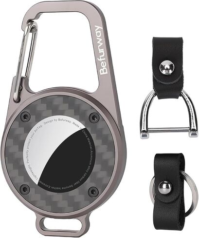 AirTag Holder with Car Keychain - Premium Leather & Carbon Fiber Case with Secure Locking Carabiner | Compatible with Apple AirTag for Keys, Luggage, Backpacks, Pets & Travel in Kuwait
