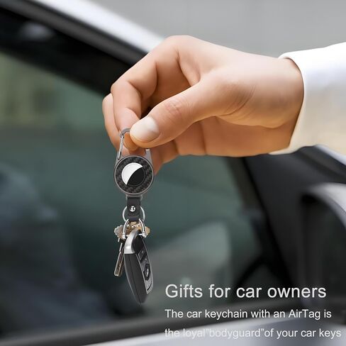 AirTag Holder with Car Keychain - Premium Leather & Carbon Fiber Case with Secure Locking Carabiner | Compatible with Apple AirTag for Keys, Luggage, Backpacks, Pets & Travel in Kuwait