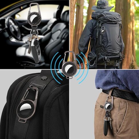AirTag Holder with Car Keychain - Premium Leather & Carbon Fiber Case with Secure Locking Carabiner | Compatible with Apple AirTag for Keys, Luggage, Backpacks, Pets & Travel in Kuwait