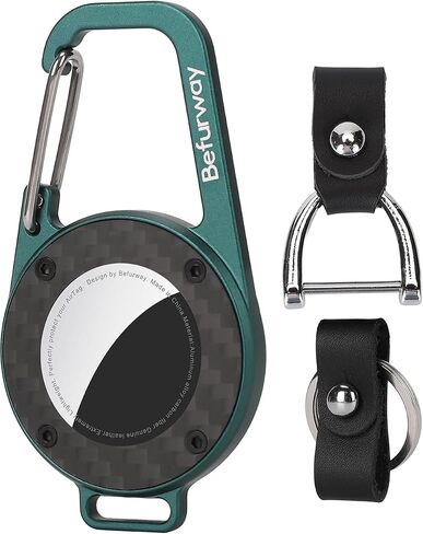 AirTag Holder with Car Keychain - Premium Leather & Carbon Fiber Case with Secure Locking Carabiner | Compatible with Apple AirTag for Keys, Luggage, Backpacks, Pets & Travel in Kuwait