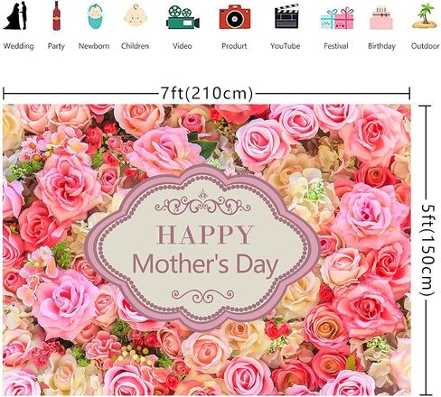 WOLADA Happy Mothers Day Photography Backdrop Mother's Day Flowers Wall Photography Backdrop 7x5FT 12028 in Saudi Arabia